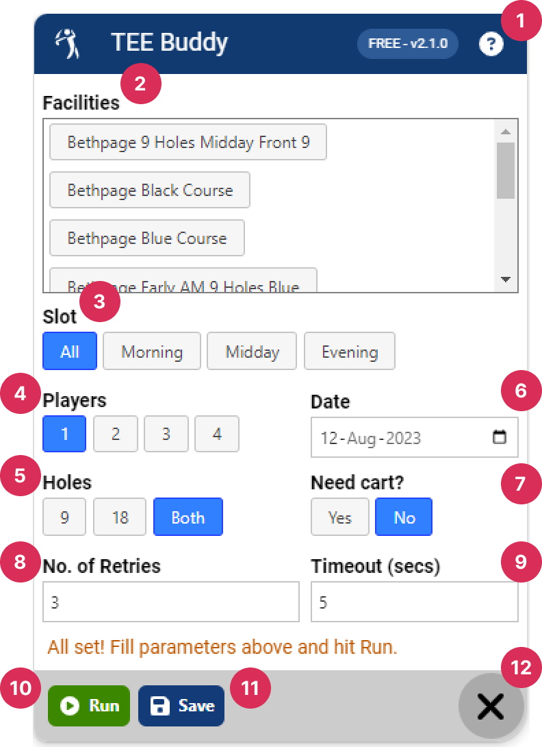 Screen layout of free version